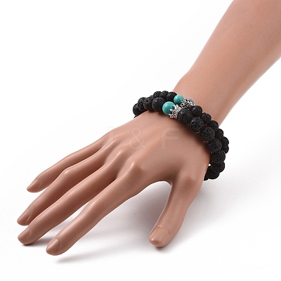 Couples Natural Lava Rock Stretch Bracelets BJEW-JB03315-01-1