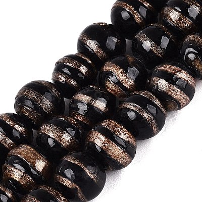 Handmade Gold Sand Lampwork Beads Strands LAMP-Q041-10A-1