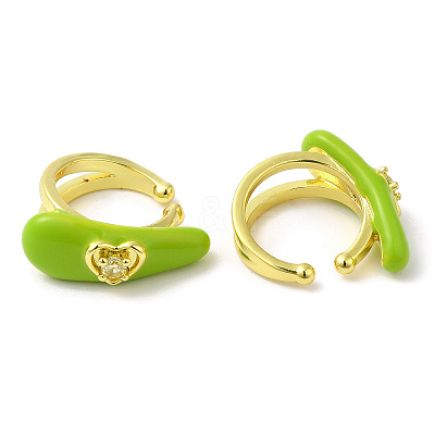Cubic Zirconia Teardrop with Heart Cuff Earrings with Enamel EJEW-G348-02G-1
