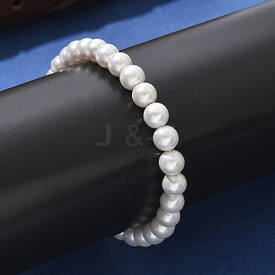 Shell Pearl Beaded Slider Bracelet with Brass Snake Chain BJEW-B066-01B-01-1