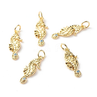 Brass Micro Pave Light Blue Cubic Zirconia Pendants ZIRC-P094-16G-RS-1