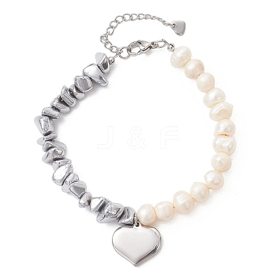 304 Stainless Steel Heart Charm Bracelets BJEW-JB13361-01-1