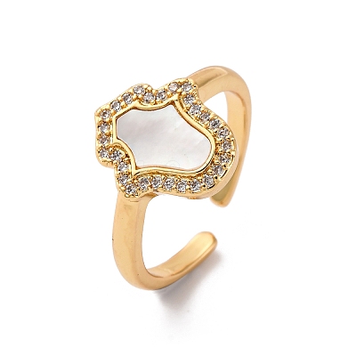 Brass Micro Pave Cubic Zirconia Shell Cuff Rings KK-D363-24A-G-1
