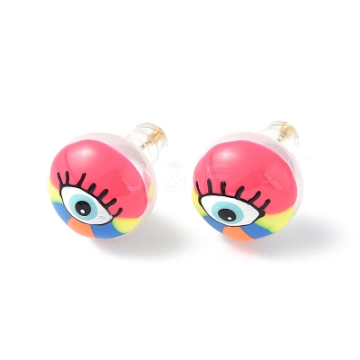 Natural Shell Eye Stud Earrings with Enamel EJEW-G334-05-1