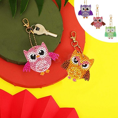 DIY 5D Owl Diamond Painting Keychain Kit DIY-WH0163-82A-1