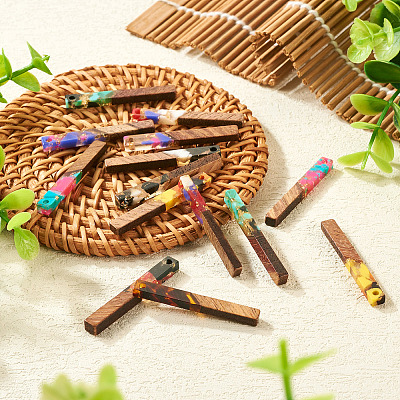 16Pcs 8 Colors Transparent Resin & Walnut Wood Big Pendants RESI-TA0002-53-1