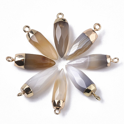 Top Golden Plated Natural Grey Agate Pointed Pendants G-S359-078C-1