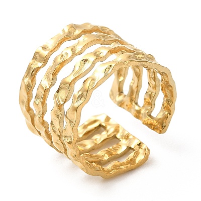 Ion Plating(IP) 304 Stainless Steel Multi Line Open Cuff Ring for Women RJEW-M149-18G-1