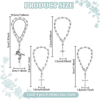 4Pcs 4 Styles Gothic 304 Stainless Steel Prayer Beaded Bracelet Sets BJEW-GO00002-1