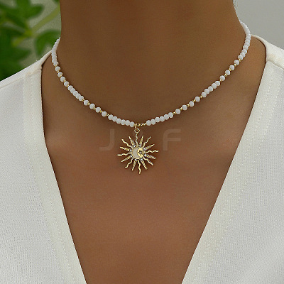 Glass and CCB Plastic Beaded Alloy Pendant Necklace FS-WG08D0F-02-1-1
