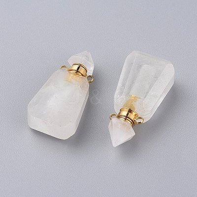 Faceted Natural Quartz Crystal Openable Perfume Bottle Pendants G-P435-B-03G-1