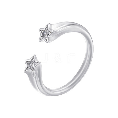 Brass Micro Pave Cubic Zirconia Cuff Open Rings for Women FS-WG15C9D-02-1