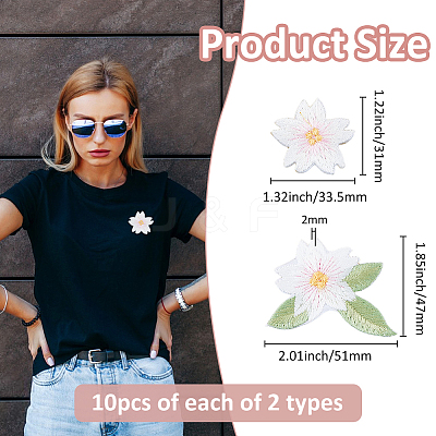 20Pcs 2 Styles Flower Embroidery Cloth Sew on Appliques PATC-FH0001-20-1