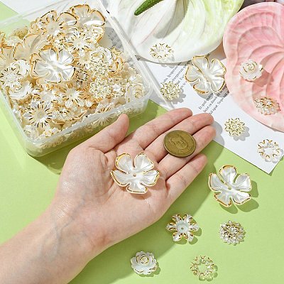 160Pcs 8 Styles ABS Imitation Shell Flowers Beads Caps FIND-CJ0002-26-1