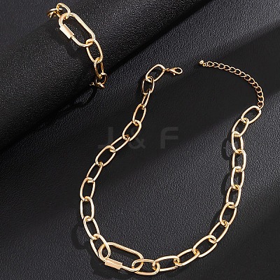 Oval Alloy & Aluminum Link Chain Necklaces & Link Bracelets Sets FS-WG10066-01-1