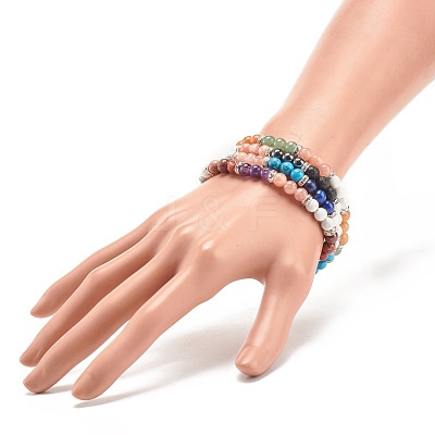 Natural & Synthetic Mixed Gemstone Round Beaded Stretch Bracelet for Women BJEW-JB08336-1