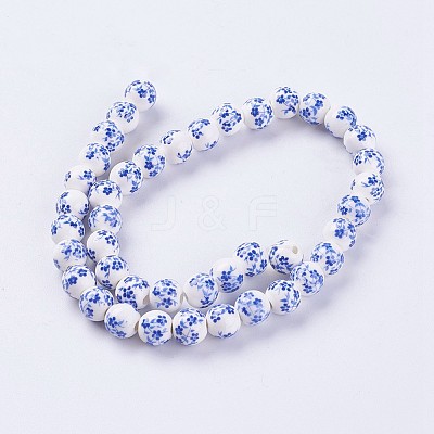 Handmade Flower Printed Porcelain Ceramic Beads Strands PORC-J006-C03-1