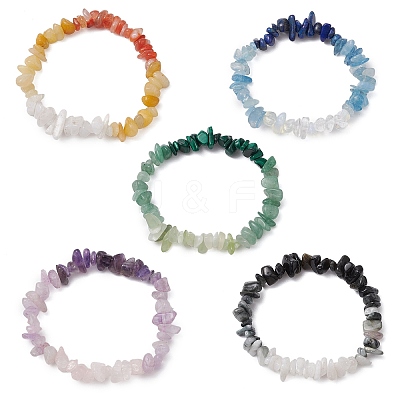 5Pcs Natural Mixed Gemstone Chips Beaded Stretch Bracelet Sets for Women BJEW-TA00557-1