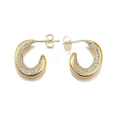 Brass Micro Pave Clear Cubic Zirconia Stud Earrings for Women EJEW-U056-04B-G-1
