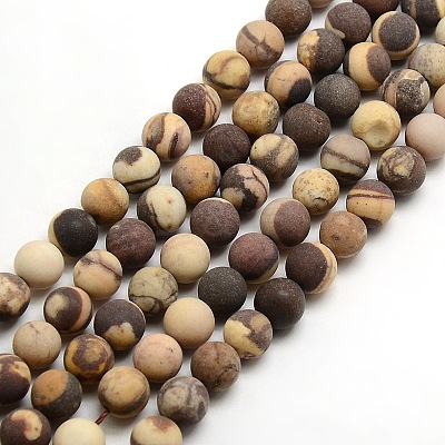 Natural Frosted Zebra Jasper Round Bead Strands G-M064-4mm-03-1