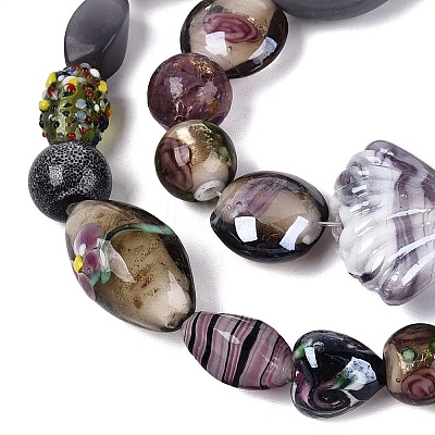 Handmade Foil Glass with Gold Sand Lampwork Beads Strands FOIL-Q002-08B-1