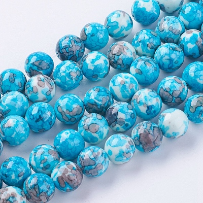 Synthetic Ocean White Jade(Rain Flower Stone) Beads Strands G-GR8MM-223-1