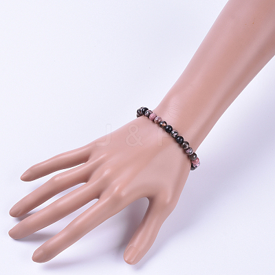 Natural Rhodonite Stretch Bracelets X-BJEW-JB04557-01-1