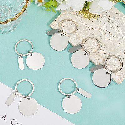 20Pcs 201 Stainless Steel Blank Pendant Keychain KEYC-SC0001-62D-1