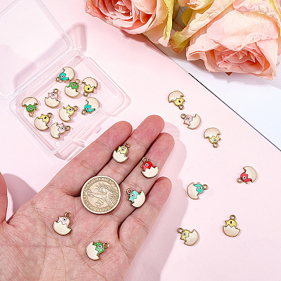 24Pcs 6 Colors Printed Light Gold Tone Alloy Pendants ENAM-BM0001-33-1