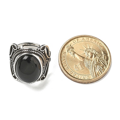 Natural Obsidian Adjustable Rings RJEW-I108-02AS-12-1