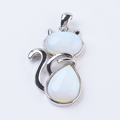 Natural & Synthetic Mixed Stone Kitten Pendants G-P352-B-1