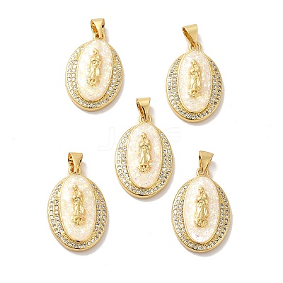 Rack Plating Brass Micro Pave Cubic Zirconia with Synthetic Opal Pendants KK-D088-12G-1