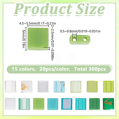 300Pcs 15 Colors 2-Hole Glass Seed Beads SEED-HY0001-35A-1