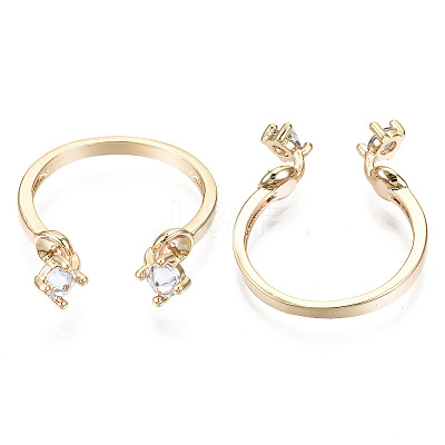 Brass Micro Clear Cubic Zirconia Cuff Finger Rings Setting KK-T056-51G-NF-1