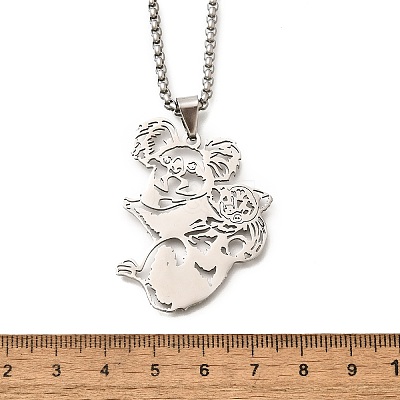 201 Stainless Steel Laser Cut Mother and Baby Koala Pendant Box Chain Necklaces for Women Men NJEW-E156-01P-1