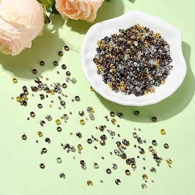 1200Pcs 15 Styles Iron and Brass Crimp Beads FIND-YW0004-74-1