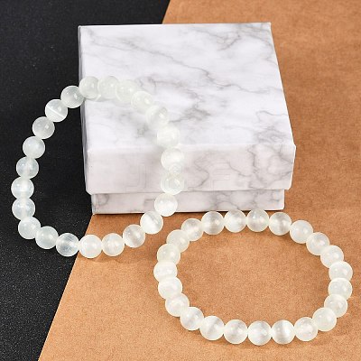 Dyed Natural Selenite Round Beaded Stretch Bracelets for Women G-U005-02J-1