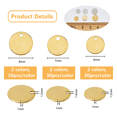 180Pcs 6 Styles 201 & 304 Stainless Steel Stamping Blank Tag Pendants STAS-DC0016-17-1