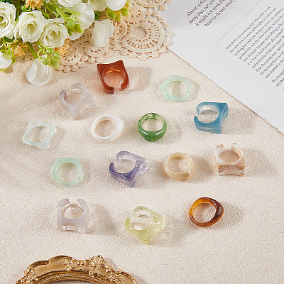 4 Styles Resin & Acrylic Finger Rings for Women RJEW-SC0001-24-1