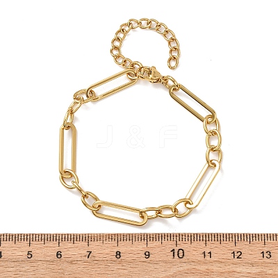 304 Stainless Steel Paperclip & Oval Link Cahin Bracelets for Women BJEW-F536-24G-1