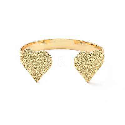 Brass Double Heart Open Cuff Bangle for Women BJEW-P280-01G-1