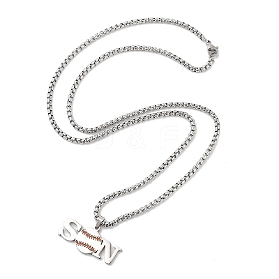202 Stainless Steel Enamel Box Chain Sport Ball Pendant Necklaces for Men NJEW-K380-01B-02-1