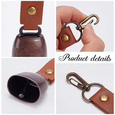 4Pcs 2 Colors Imitation Leather & Iron Bell Keychains AJEW-CL0002-41-1