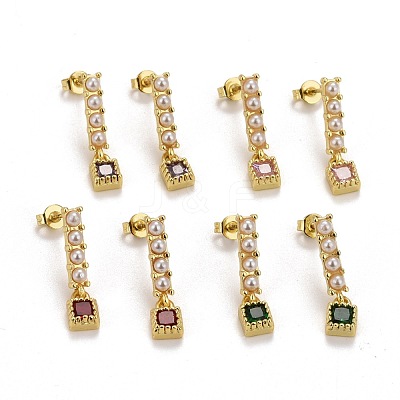 Rack Plating Brass Micro Pave Cubic Zirconia Stud Earrings EJEW-F278-02-G-1