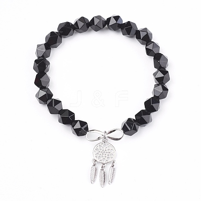 Natural Black Agate(Dyed & Heated) Beads Charm Bracelets BJEW-O162-D01-1