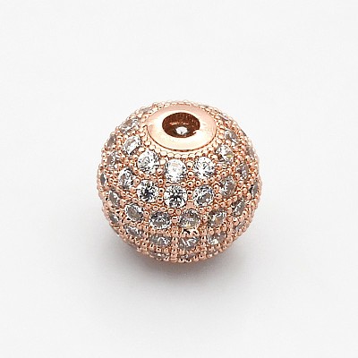 CZ Brass Micro Pave Grade AAA Clear Color Cubic Zirconia Round Beads KK-O065-10mm-05-NR-1