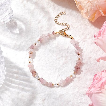 Natural Rose Quartz Chip Beaded Bracelets for Women BJEW-JB11742-11-1