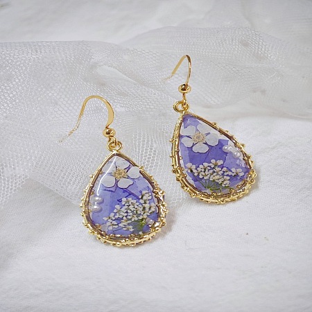 Alloy Epoxy Dried Flower Dangle Earrings FS-WGA8CE8-01-1