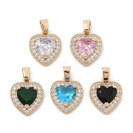 Rack Plating Leaf Brass Clear Cubic Zirconia With Glass Pendants KK-S407-17KCG-1