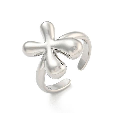 Brass Letter Open Cuff Rings for Women RJEW-G313-01X-P-1